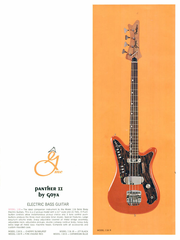 Goya Panther II Model 118JB Solid Body Electric Bass Guitar (1966)