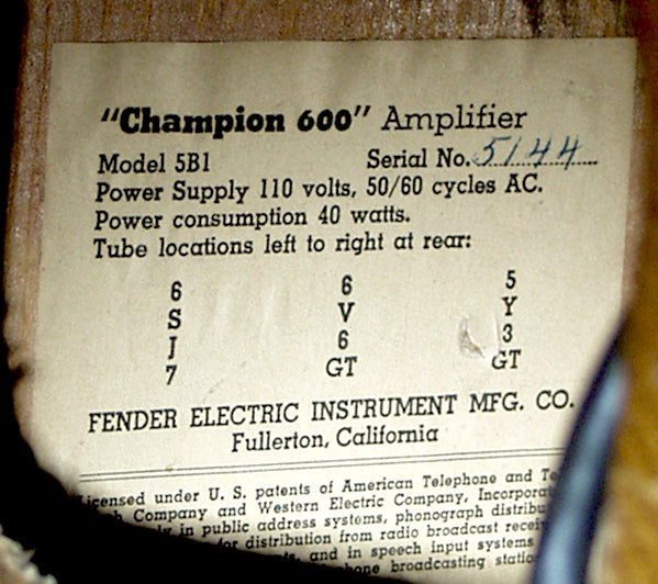 Fender Champion 600 Model 5B1 Tube Amplifier (1953)