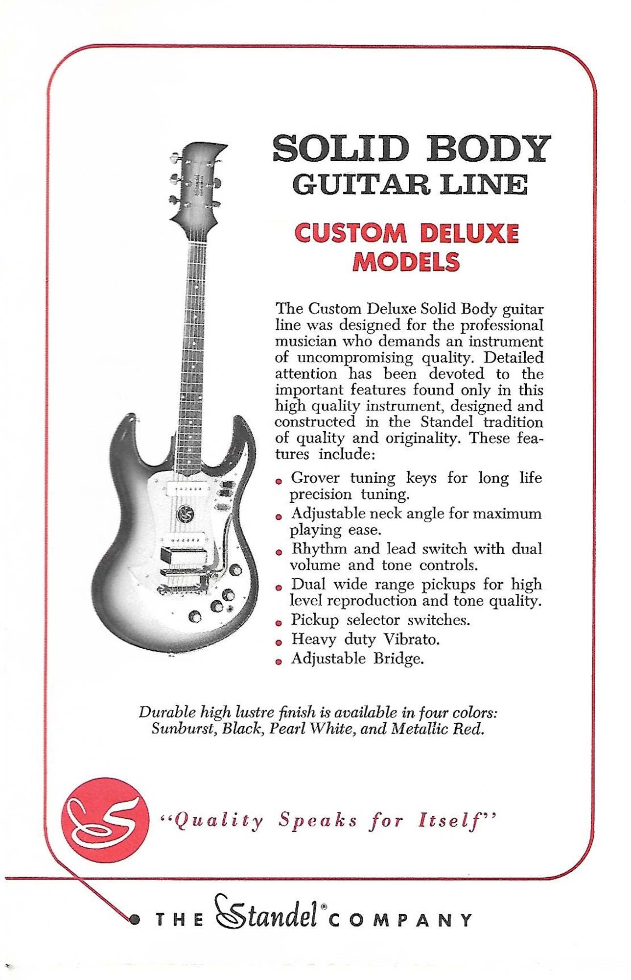 Standel Custom Deluxe Solid Body Electric Guitar (1965)