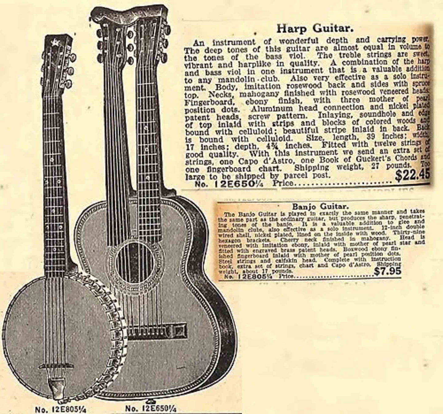 Harmony Supertone #12E 650 1/4 Harp Guitar (1918)