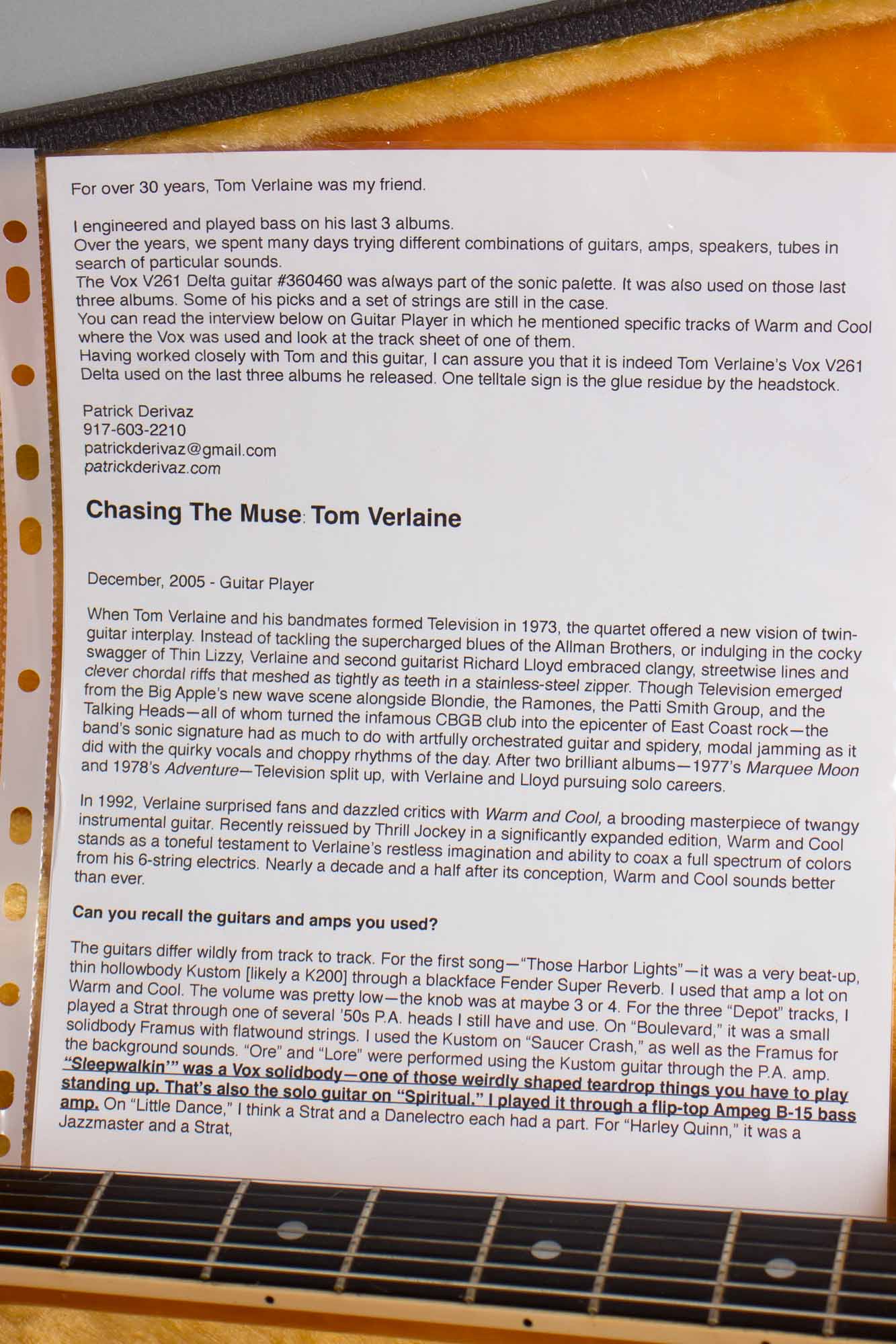 Vox V261 Delta Owned and Used by Tom Verlaine Solid Body Electric Guitar (1967)