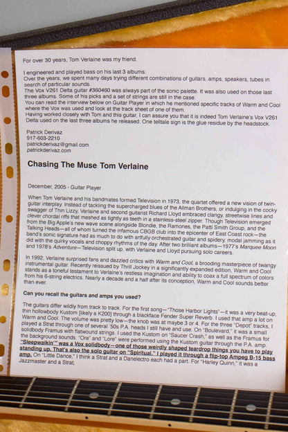 Vox V261 Delta Owned and Used by Tom Verlaine Solid Body Electric Guitar (1967)