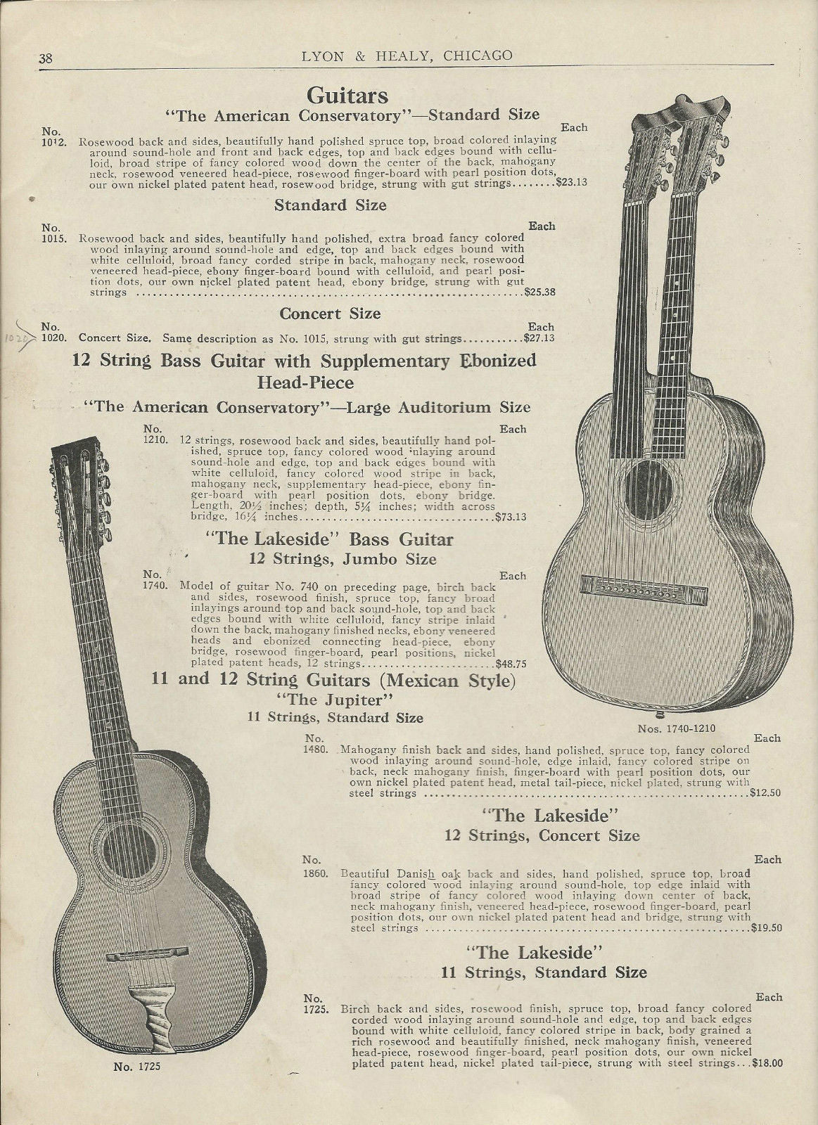 Lyon & Healy Lakeside Model 1860 12 String Flat Top Acoustic Guitar (1919)