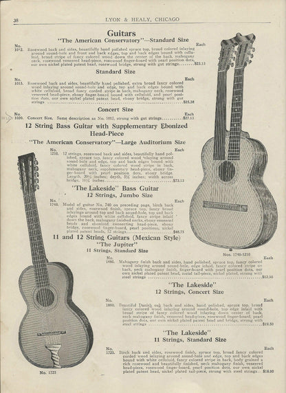 Lyon & Healy Lakeside Model 1860 12 String Flat Top Acoustic Guitar (1919)