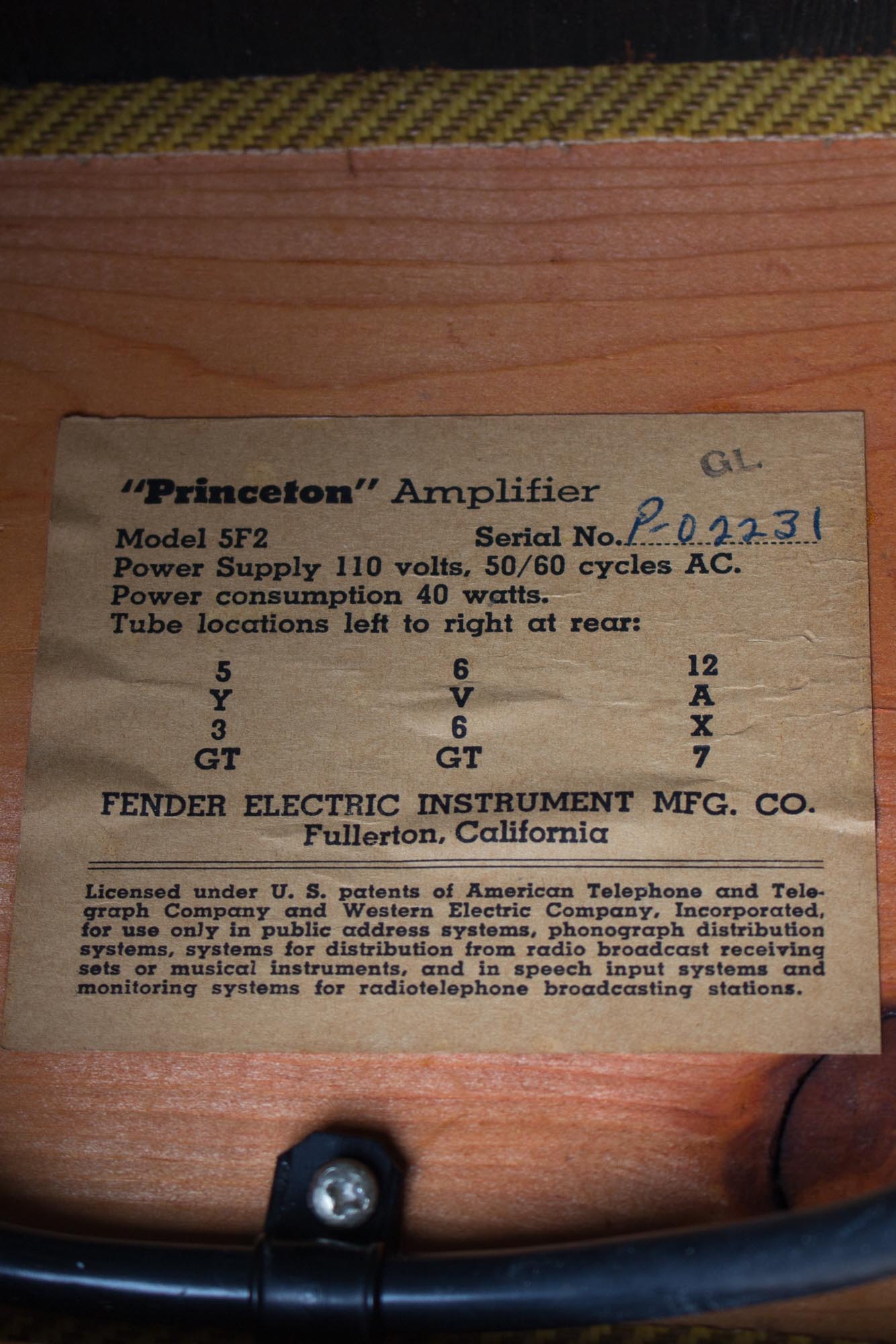 Fender Princeton 5F2-A Tube Amplifier (1957)