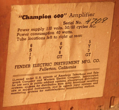 Fender Champ 600 Tube Guitar Amplifier (1953-4)