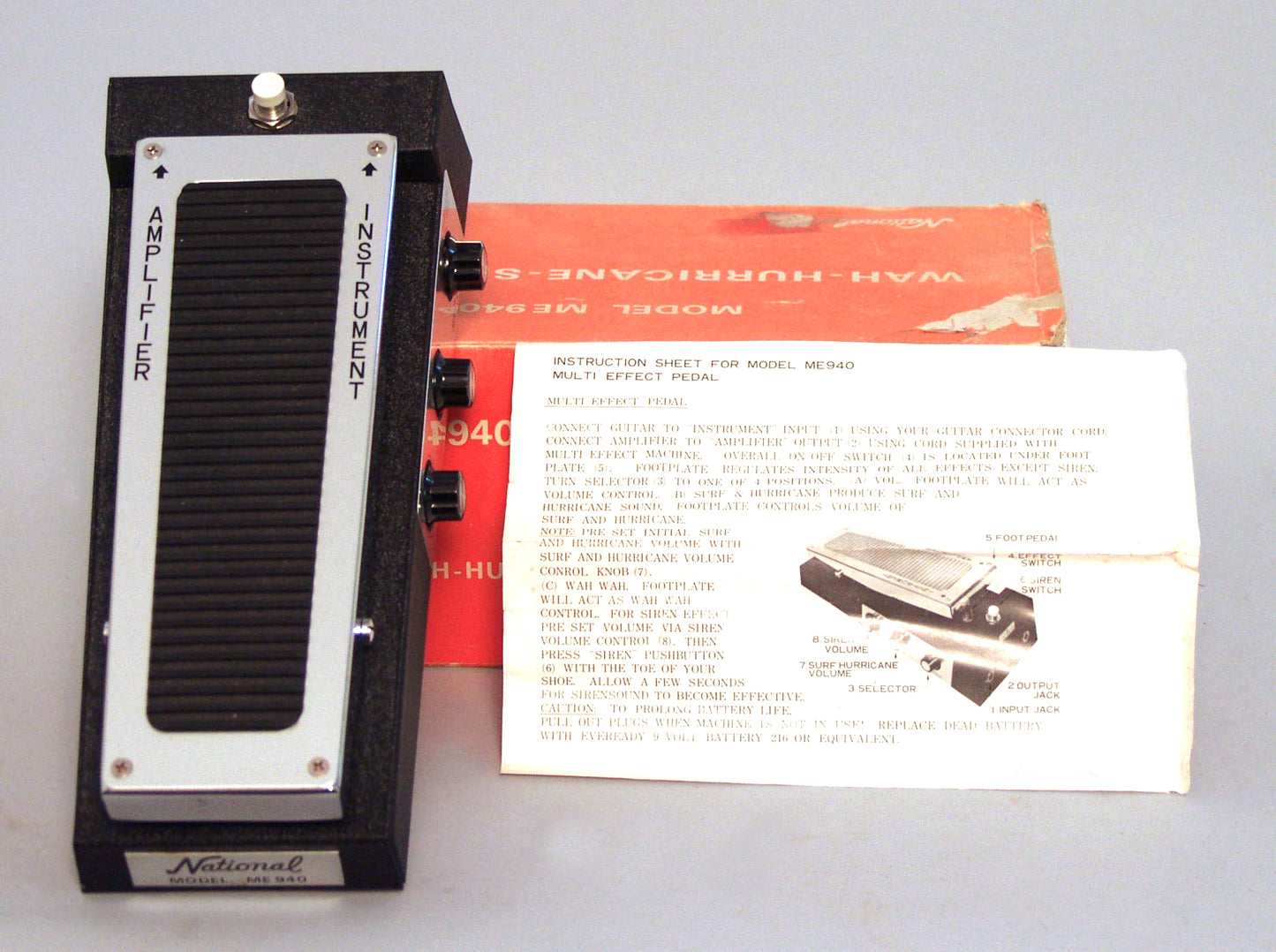National ME 940 Multi-Effect ""Siren Wah"" Wah-Wah Pedal Effect (1970)