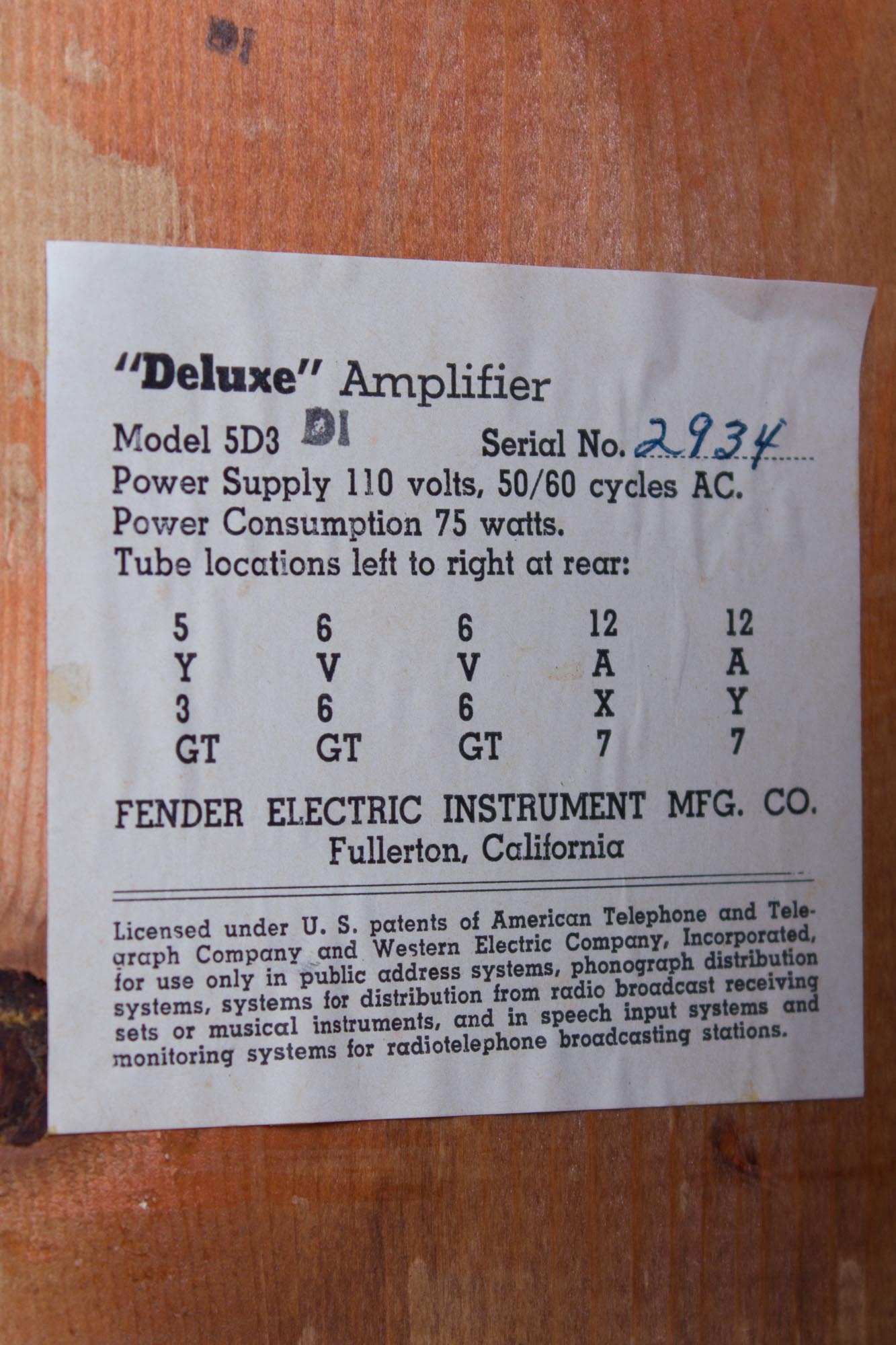 Fender Deluxe 5D3 Tube Amplifier (1954)
