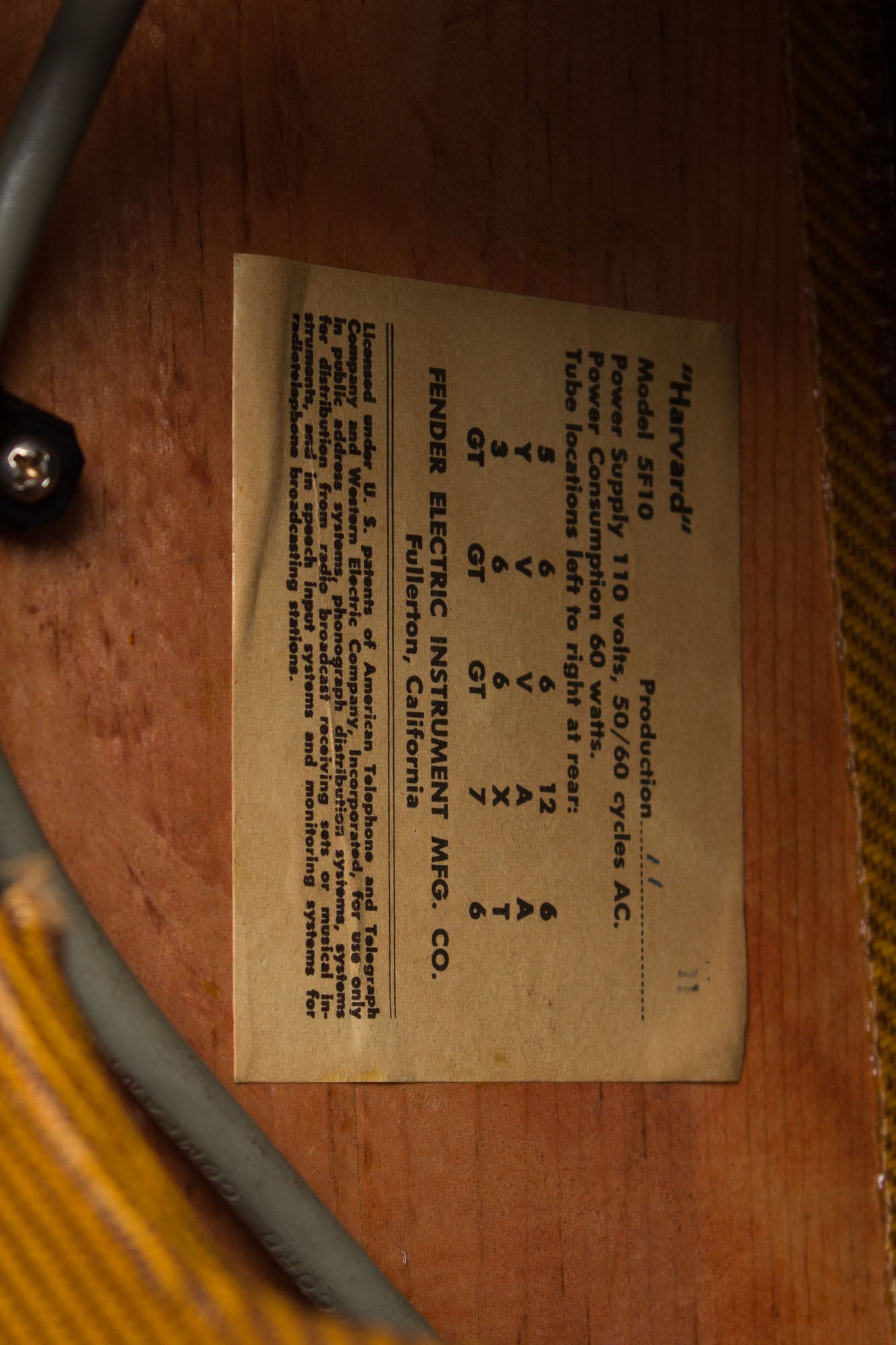 Fender Harvard Model 5F10 Tube Amplifier (1959)