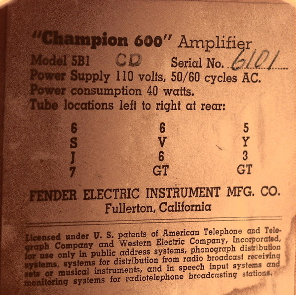Fender Champion ""600"" Model 5B1 Tube Guitar Amplifier (1953)