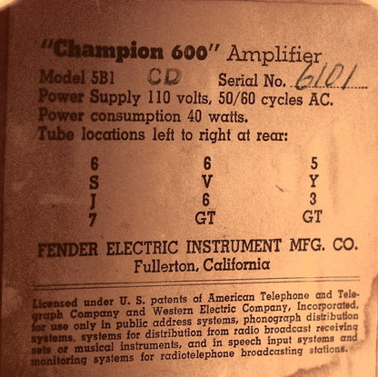 Fender Champion ""600"" Model 5B1 Tube Guitar Amplifier (1953)