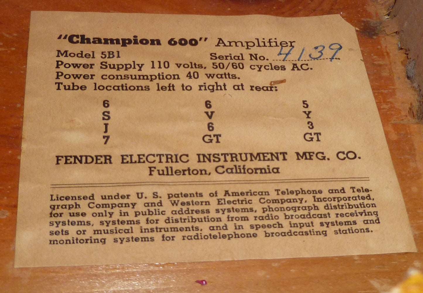 Fender 600 Champ 5B1 Tube Guitar Amplifier (1952)