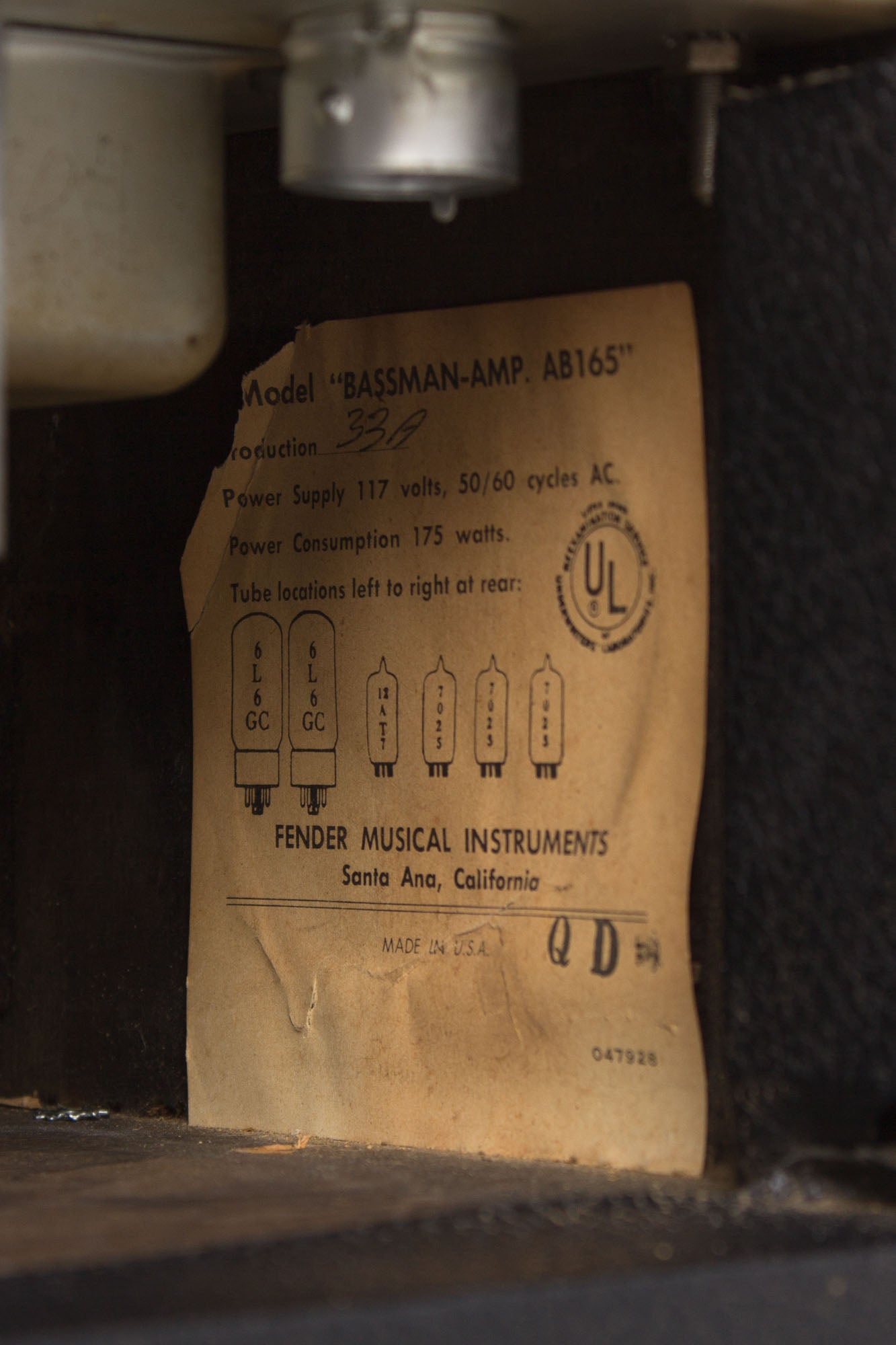 Fender Bassman AB165 Tube Head Bass Amplifier (1967)