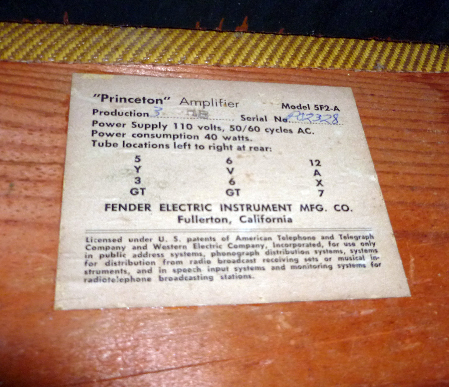 Fender Princeton 5F2-A Tube Amplifier (1958)