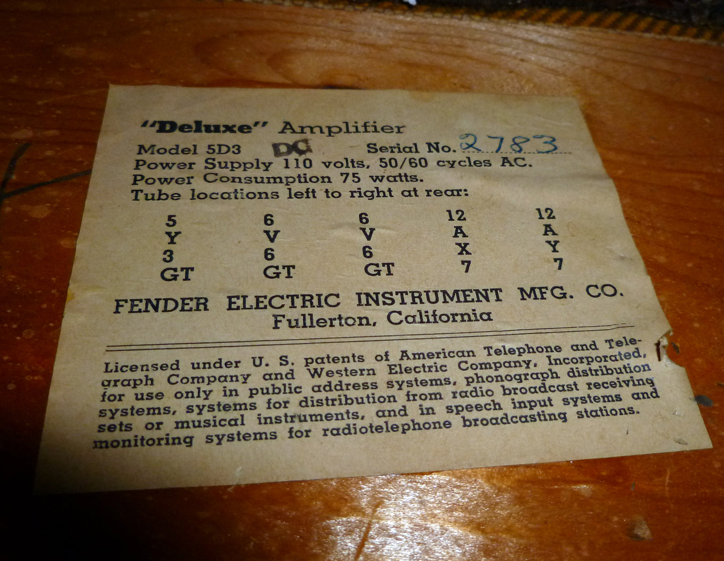 Fender Deluxe Model 5D3 Tube Amplifier (1954)