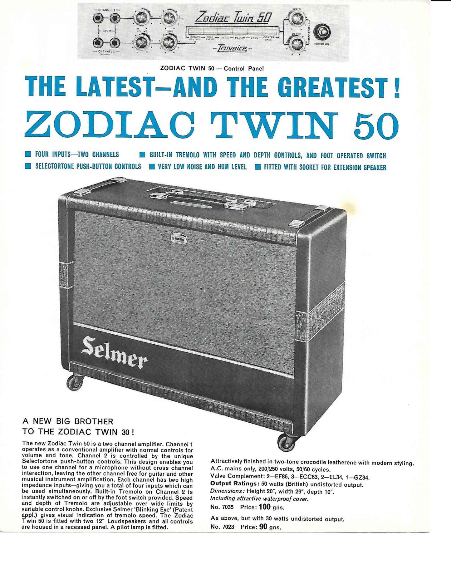 Selmer Zodiac Twin Fifty Tube Amplifier (1964)