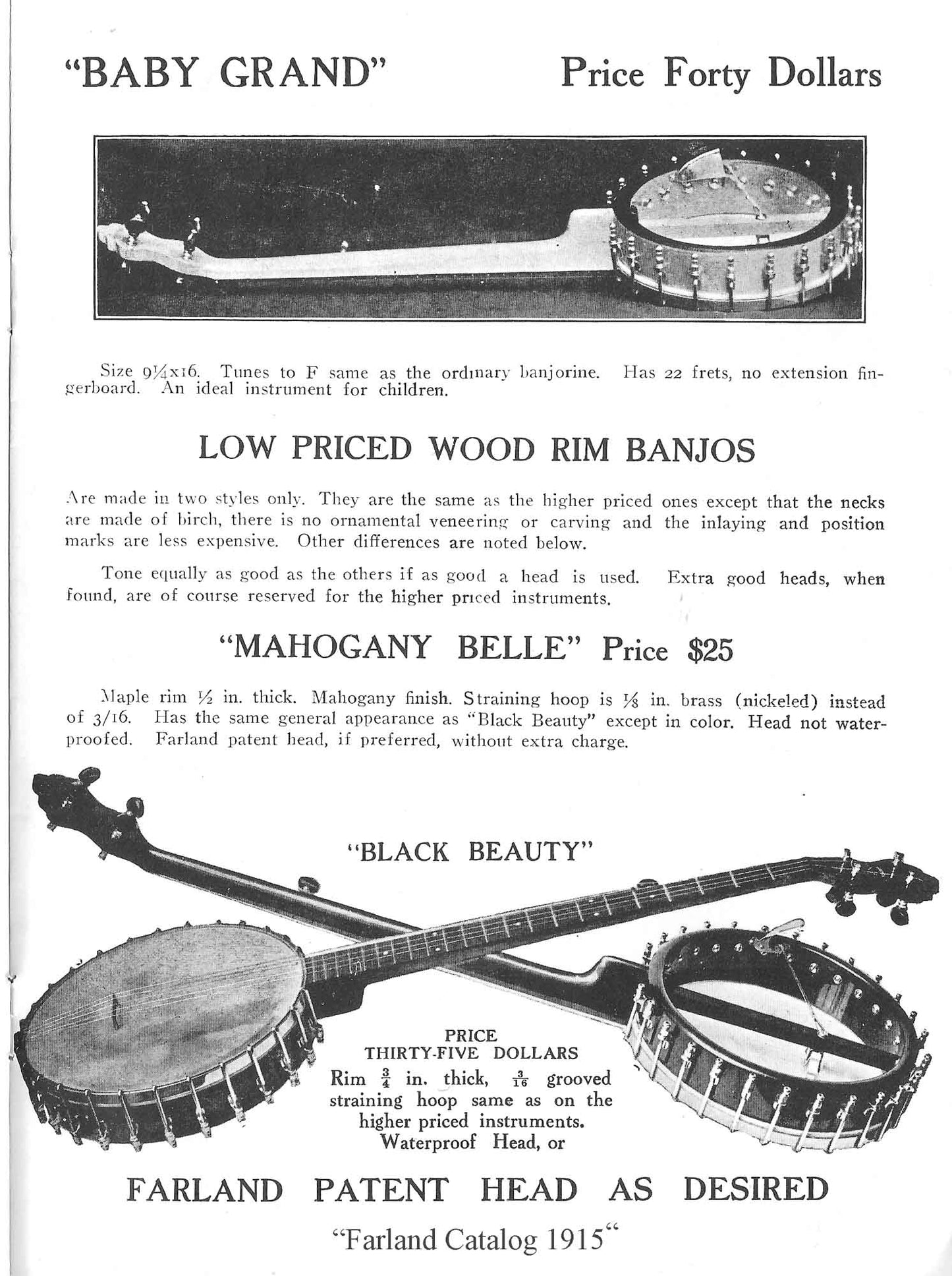 A. A. Farland Black Beauty 5 String Banjo (1915)