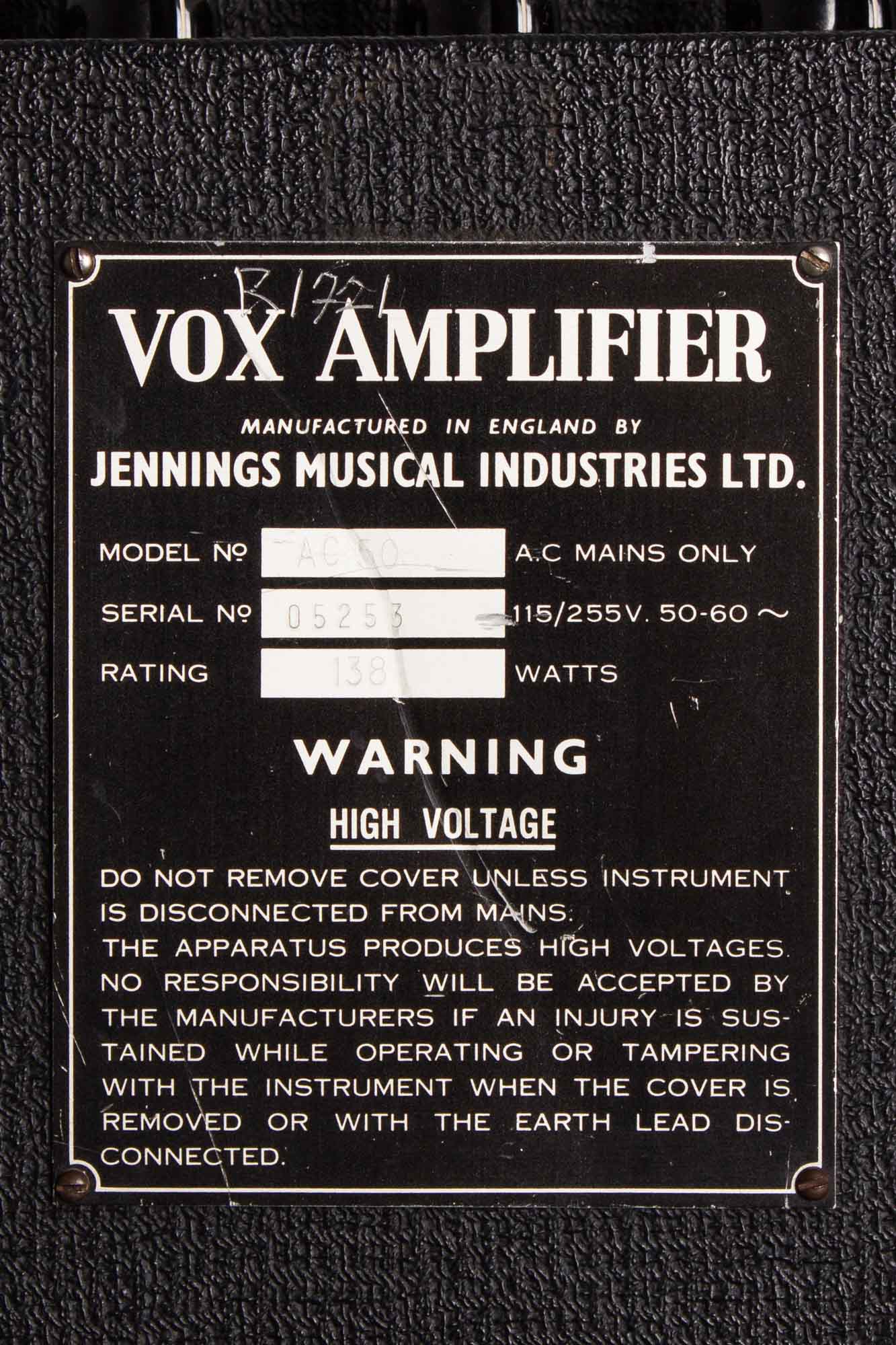 Vox AC-50 with Reproduction Cabinet Piggyback Tube Amplifier (1965-6)