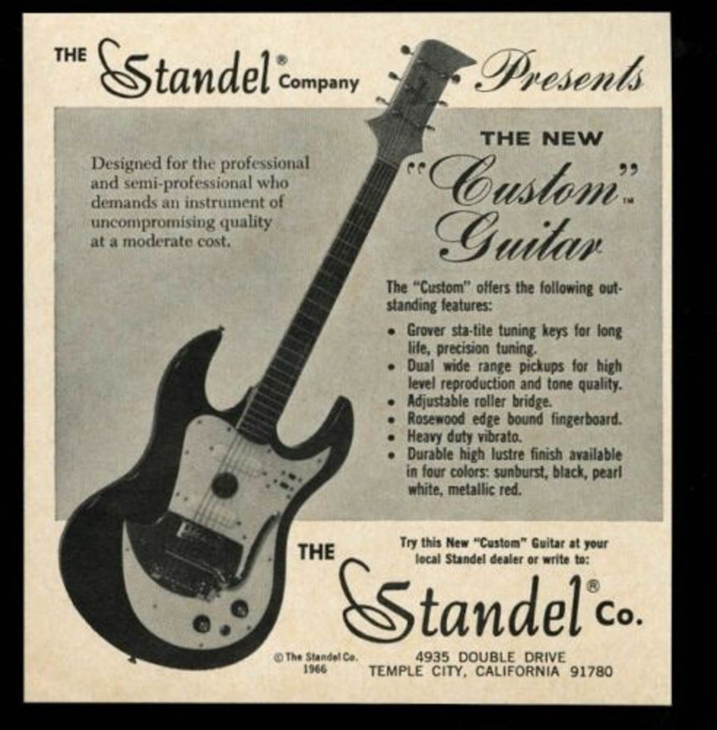 Standel Custom Deluxe Solid Body Electric Guitar (1965)