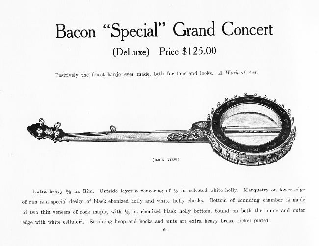 Bacon Special Grand Concert (Deluxe) 5 String Banjo (1913)