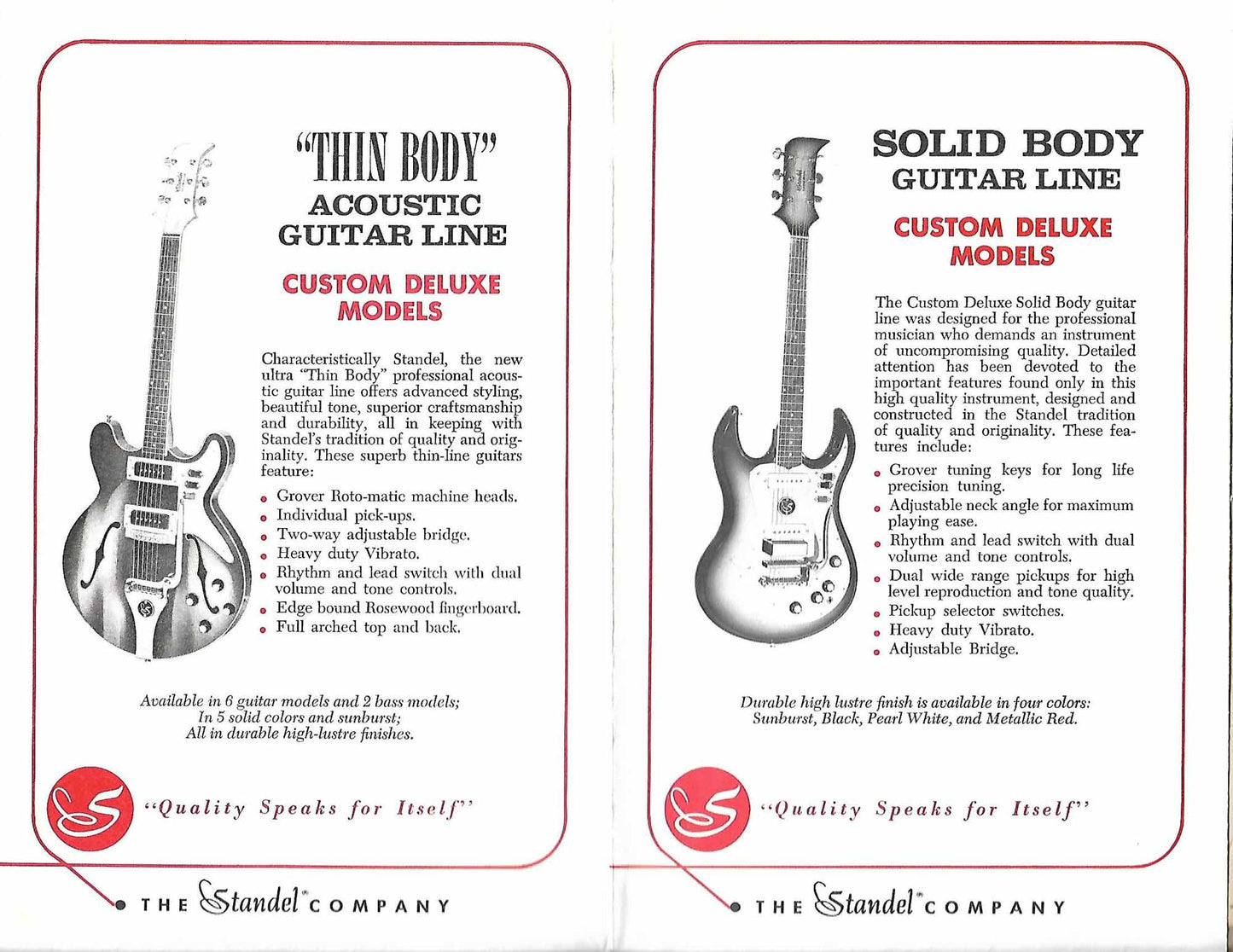 Standel Custom Deluxe Model 102 Thinline Hollow Body Electric Guitar (1966)