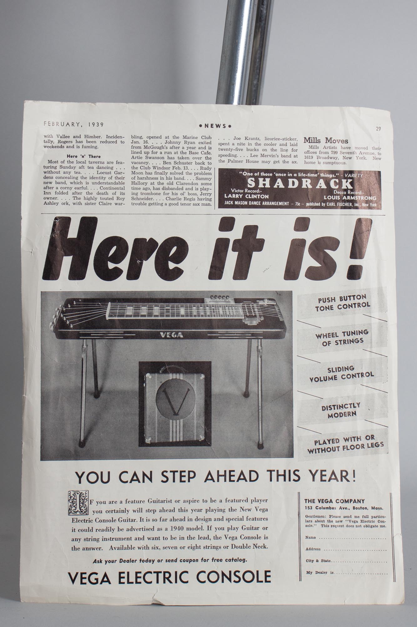 Vega Console Electric High Steel Electric Guitar (1939)