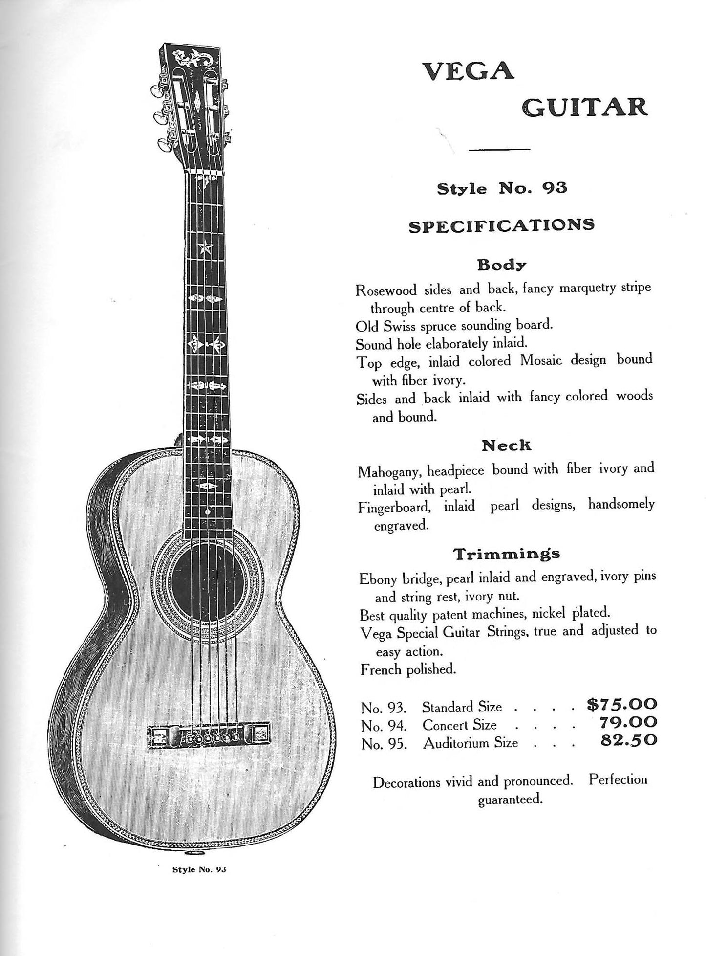 Vega Style # 94 Flat Top Acoustic Guitar (1910)